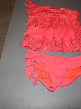 Orange 2 Pcs Justice  Tankini Swimsuit Size 10 1/2